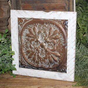 Ornate Vintage Rustic Metal Tile & Reclaimed Wood Medallion Wall Decor Plaque